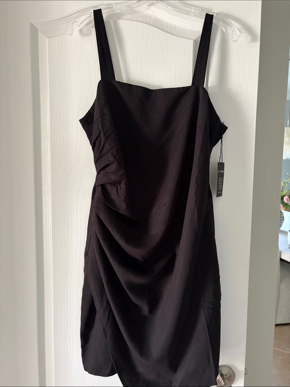 LOFT Black Sleeveless Ruched Midi Dress
